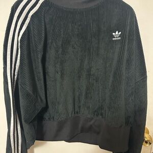 Adidas Black Corduroy Pullover with White Stripes